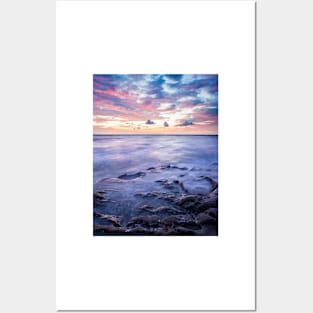 Long exposure seascape rocks at twilight Posters and Art